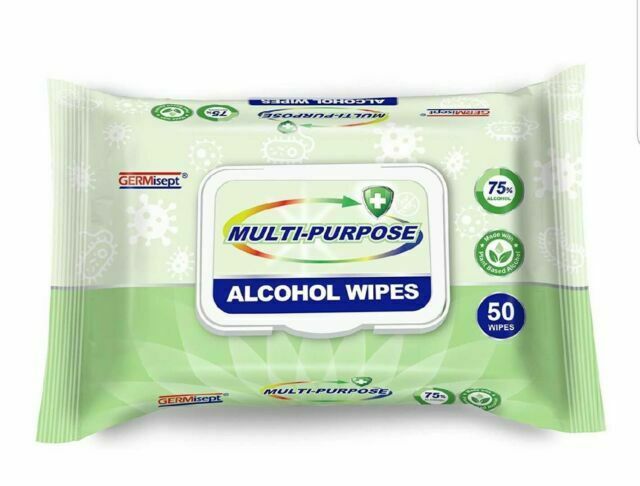 Multi-purpose Alcohol Wipes (50 Wipes Pack)75% Alcohol   free Shipping Germisept