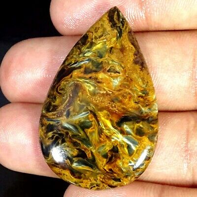 44.00cts Natural Golden Pietersite Pear Cabochon Loose Gemstone