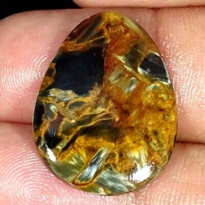 11.70cts Natural Golden Pietersite Pear Cabochon Loose Gemstone